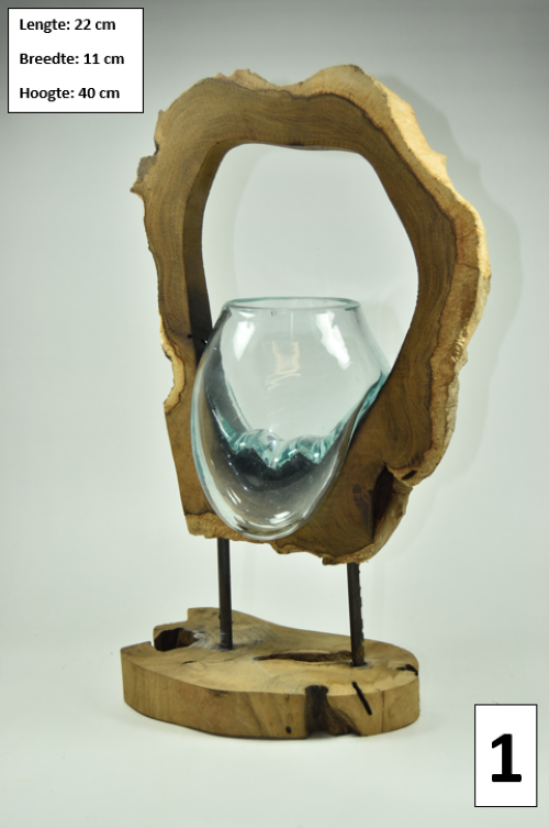 Gesmolten glas op hout - Glazen Hangvaas op staander - MGW-31