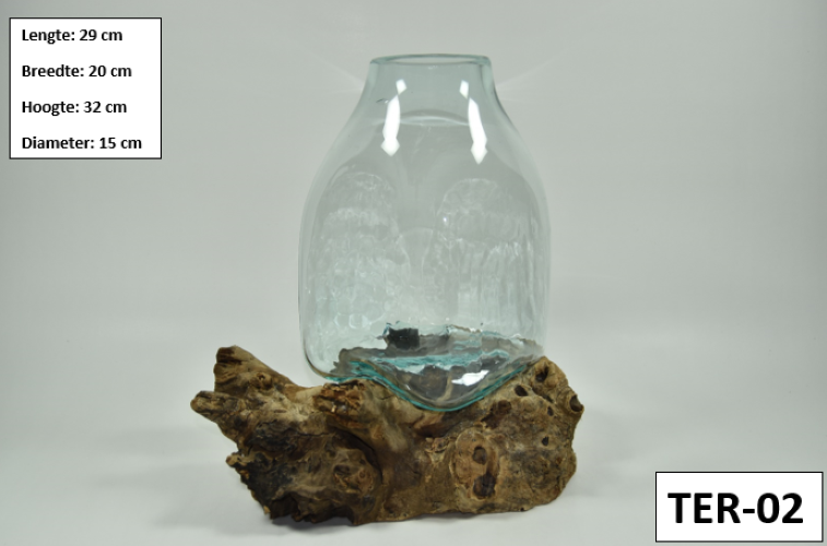 Gesmolten glas op hout - Glazen Vaas - Terrarium Pot - MGW-38 (TER-02)