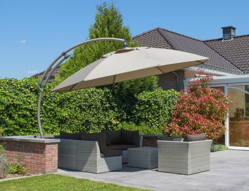Easy Sun - Sun Garden zweefparasol rond XL 3.75 m - Olefin doek in taupe + voet - SG10219297