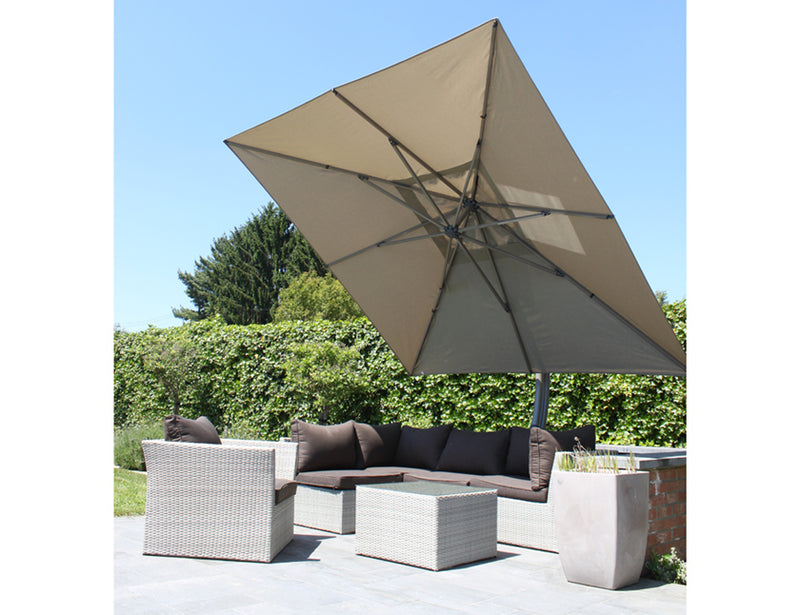 Easy Sun - Sun Garden zweefparasol vierkant 3.2 m - Olefin doek in taupe + voet - SG10228613
