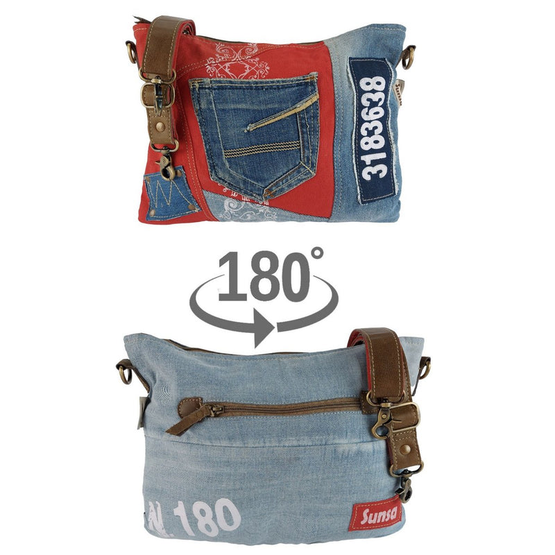 Sunsa Duurzame schoudertas - Schoudertas gemaakt van gerecyclede jeans & canvas - Handtas vintage retro stijl - Crossbodytas - 52584