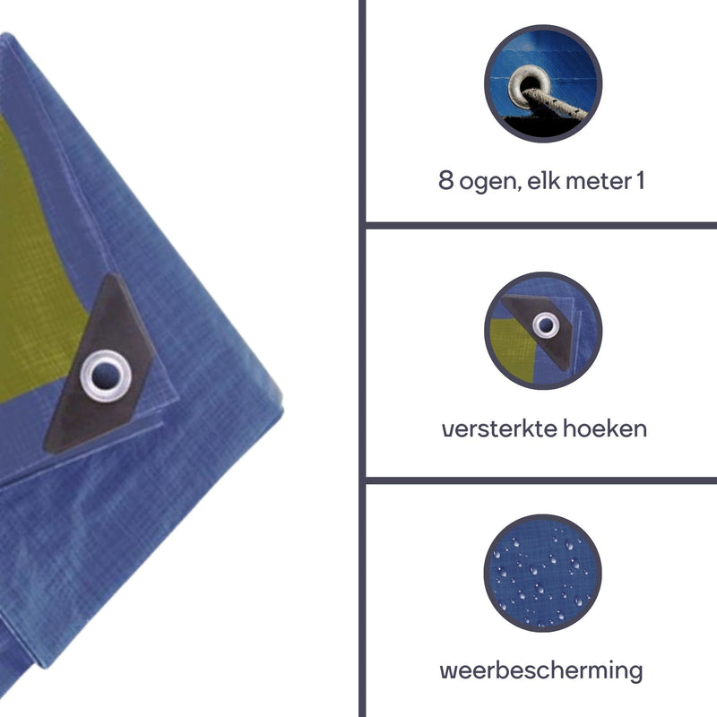 Perel Afdekzeil - Dekzeil Blauw/kaki sterk 110g - 2 x 2m - 110-0202