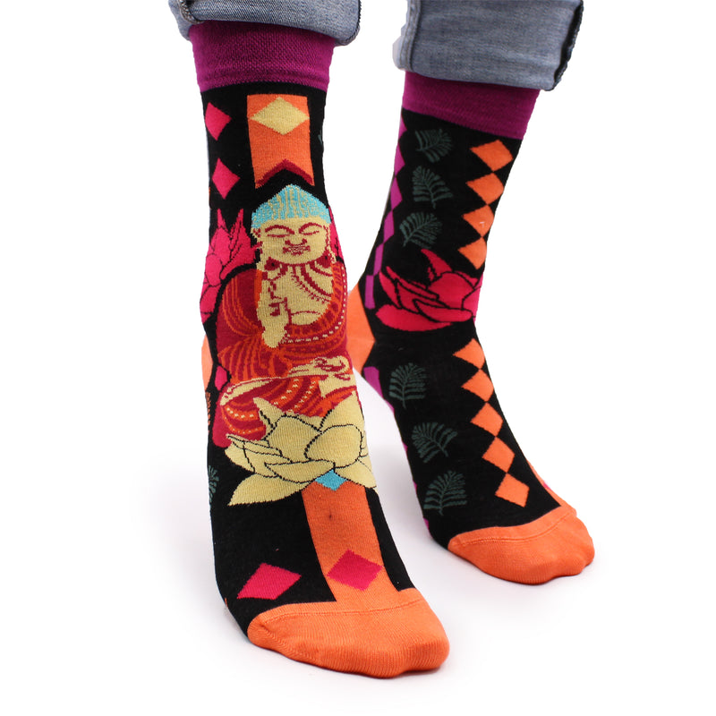 AW Gifts Hop Hare Bamboe Sokken - 41-46 - Roze Boeddha & Lotus - BamS-22F-M