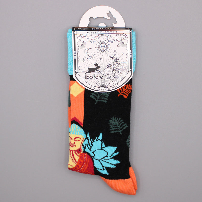 AW Gifts Hop Hare Bamboe Sokken - 41-46 - Blauwe Boeddha & Lotus - BamS-23F-M