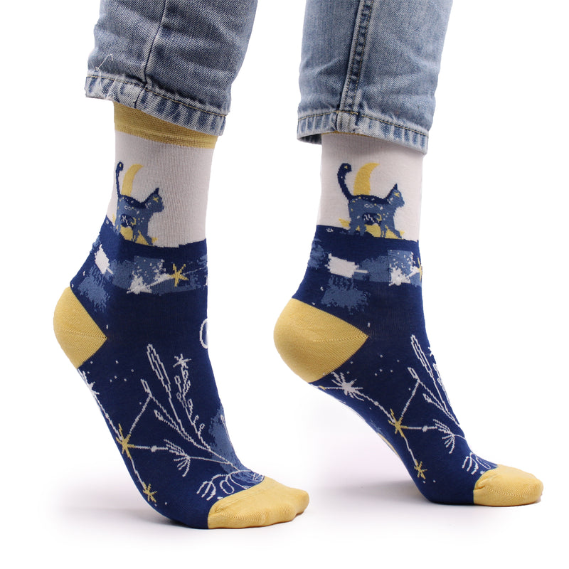 AW Gifts Hop Hare Bamboe Sokken - 41-46 - Middernacht Kat - BamS-17F-M