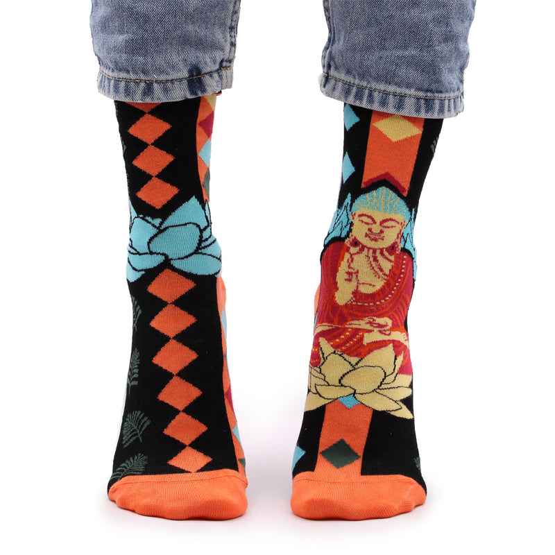 AW Gifts Hop Hare Bamboe Sokken - 41-46 - Blauwe Boeddha & Lotus - BamS-23F-M