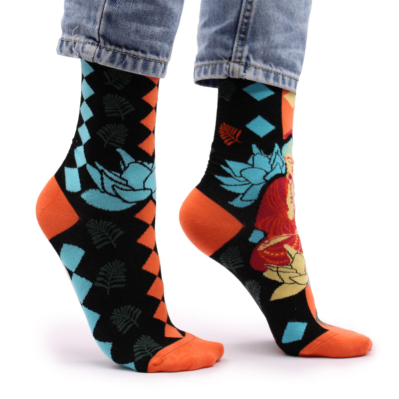AW Gifts Hop Hare Bamboe Sokken - 41-46 - Blauwe Boeddha & Lotus - BamS-23F-M