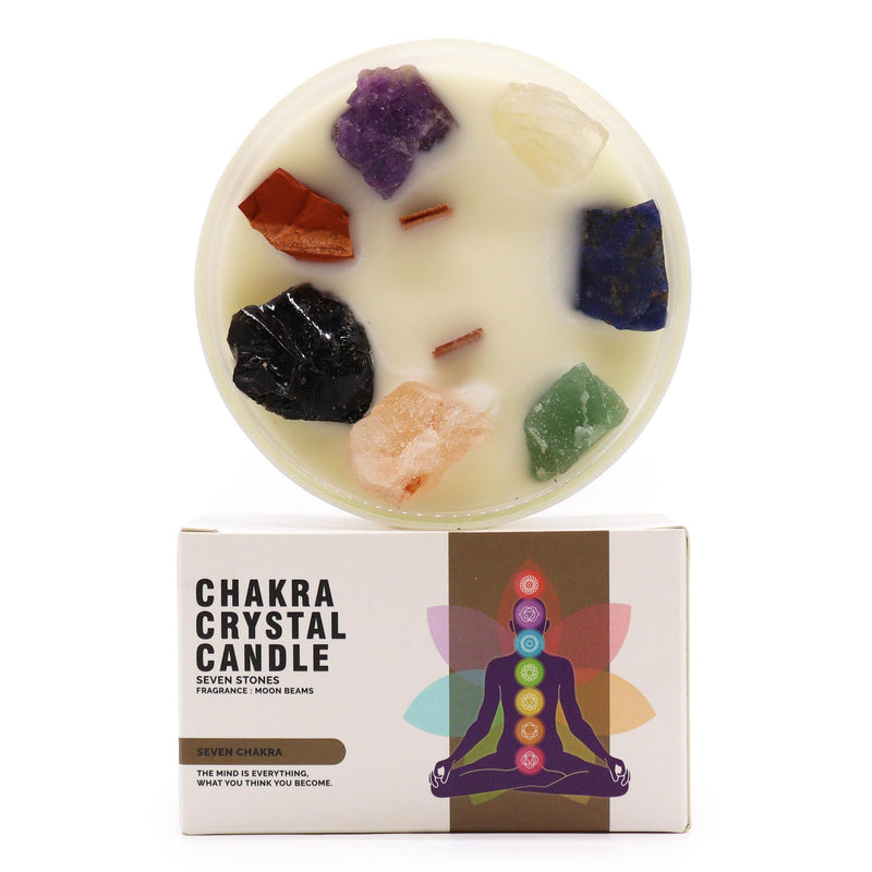 AW Gifts Grote Chakra Kristal Kaarsen - Zeven Chakra's - 10x6 cm - 23 branduren - ChkCC-08