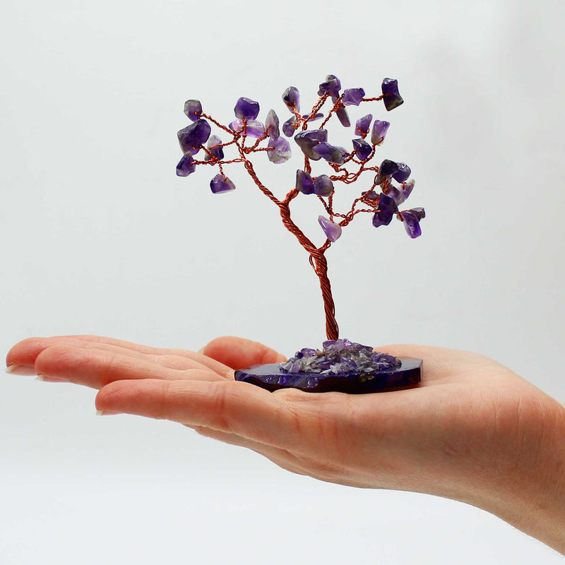 Edelstenenboom - Amethist op natuurlijke agaatbasis - 35 stenen - AGemT-02