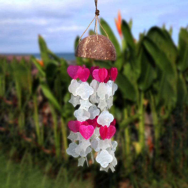 AW Gifts Kokosnoot & Capiz Windgongen - Roze en Witte Mix Vormen - 35cm - Copi-12