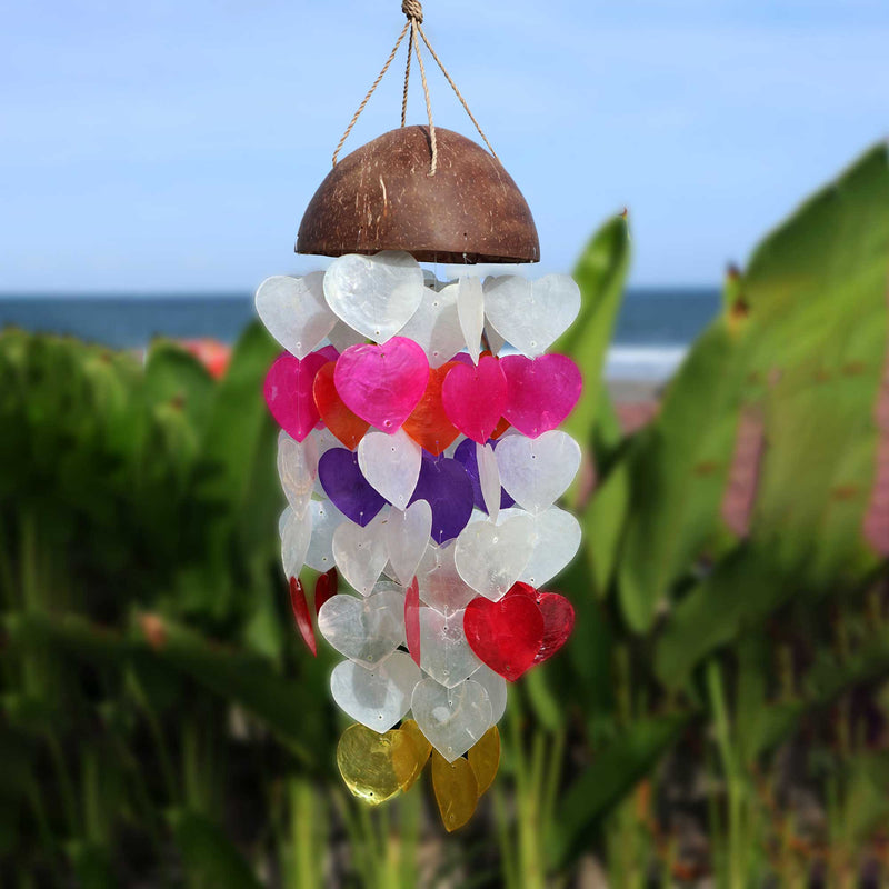 AW Gifts Kokosnoot & Capiz Windgongen - Grote Harten - 40cm - Copi-13