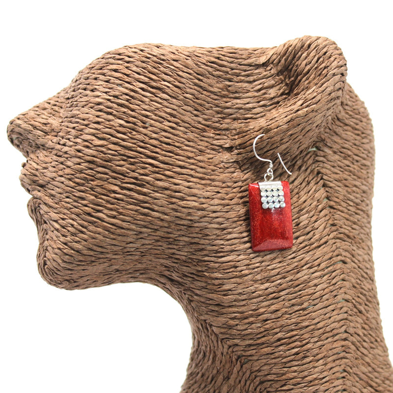 AW Gifts Koraalkleurige Oorbellen - 925 Zilver - Vierkante plakjes - SEar-03