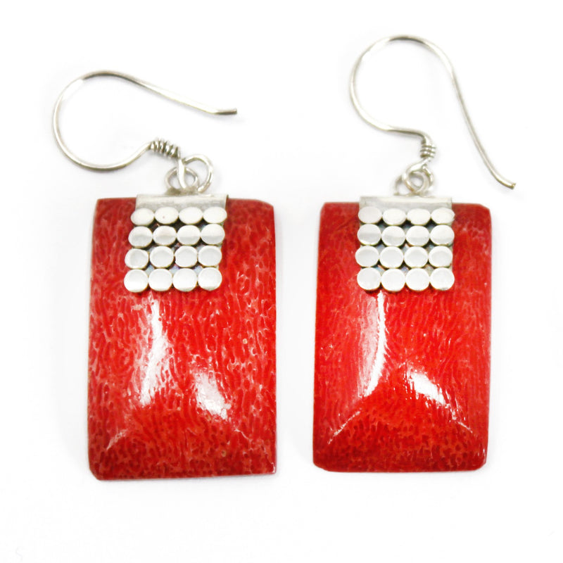 AW Gifts Koraalkleurige Oorbellen - 925 Zilver - Vierkante plakjes - SEar-03