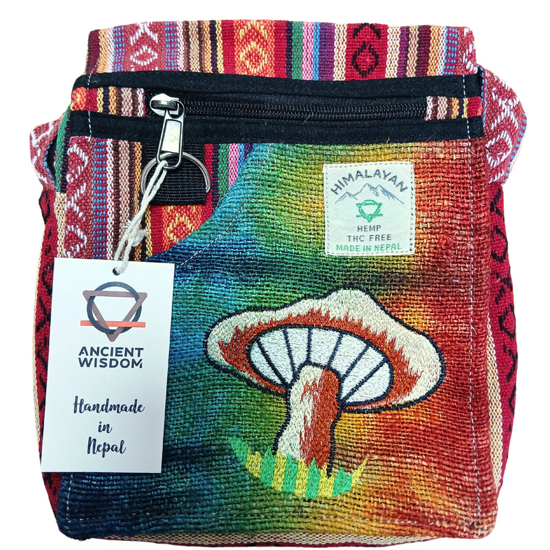 Hennep Geborduurde Paddenstoel Feesttas - Schoudertas - Oranje Paddenstoelen - HempB-43