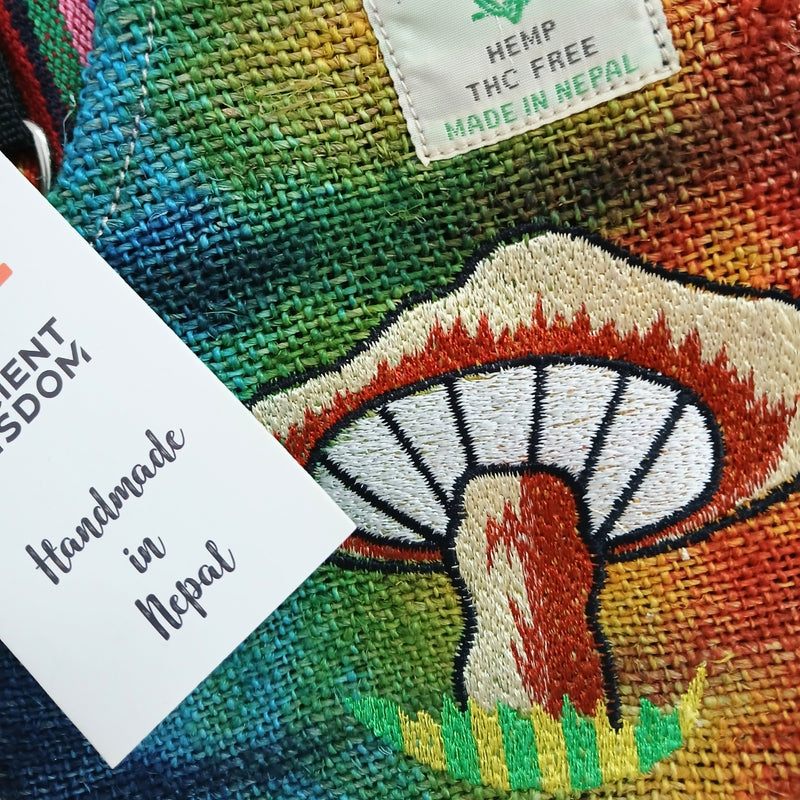 Hennep Geborduurde Paddenstoel Feesttas - Schoudertas - Oranje Paddenstoelen - HempB-43