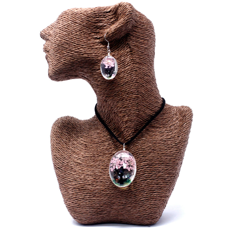 AW Gifts Sieraden met geperste bloemen - Levensboom set - Roze - PFJ-02
