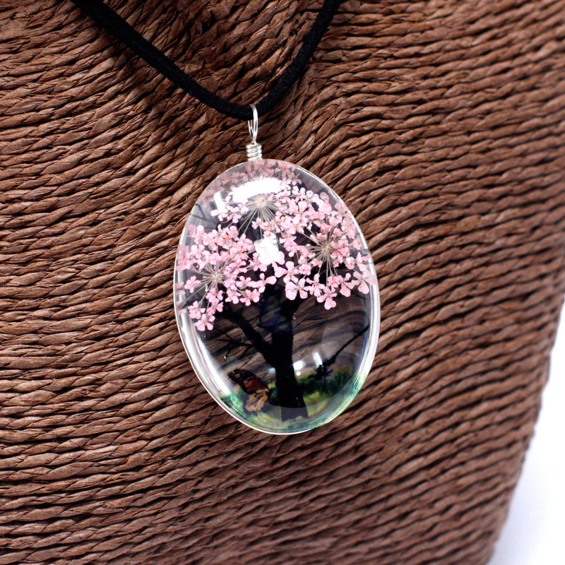 AW Gifts Sieraden met geperste bloemen - Levensboom set - Roze - PFJ-02