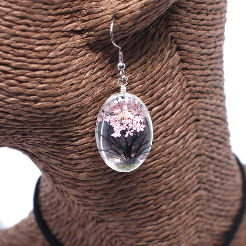 AW Gifts Sieraden met geperste bloemen - Levensboom set - Roze - PFJ-02
