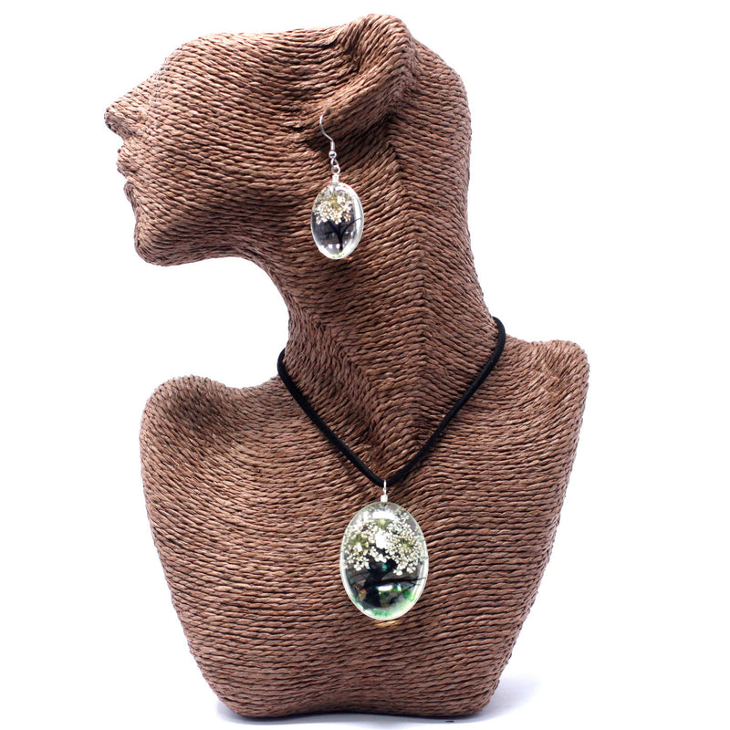 AW Gifts Sieraden met geperste bloemen - Levensboom set - Wit - PFJ-04