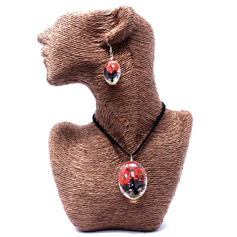 AW Gifts Sieraden met geperste bloemen - Levensboom set - Koraal - PFJ-06
