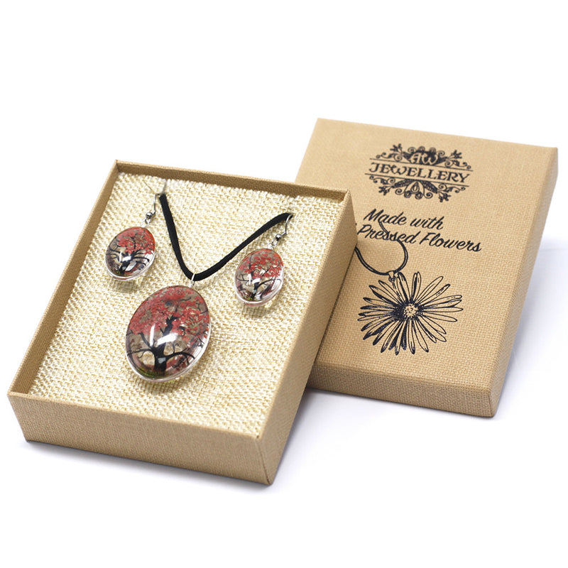 AW Gifts Sieraden met geperste bloemen - Levensboom set - Koraal - PFJ-06