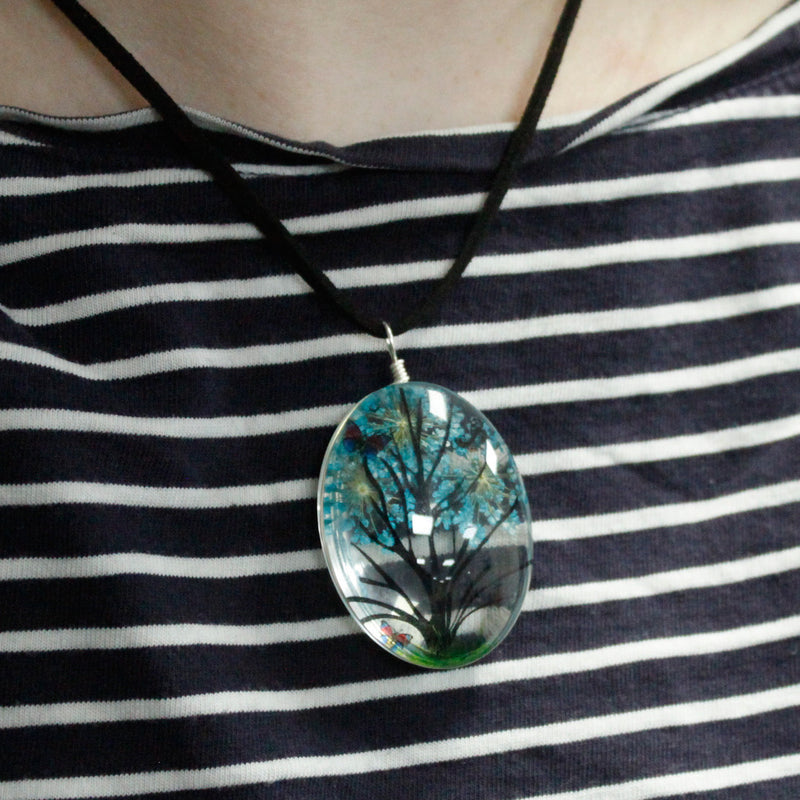 AW Gifts Sieraden met geperste bloemen - Levensboom set - Teal - PFJ-07