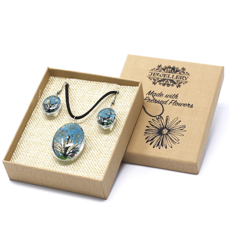 AW Gifts Sieraden met geperste bloemen - Levensboom set - Teal - PFJ-07