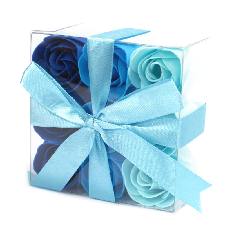 AW Gifts Set van 9 Zeep Rozen in Kado Verpakking - Blauwe Bruiloft rozen - LSF-11