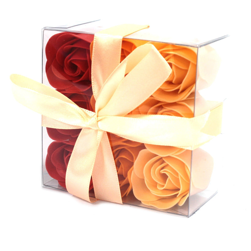 AW Gifts Set van 9 Zeep Rozen in Kado Verpakking - Perzik kleurige rozen - LSF-12