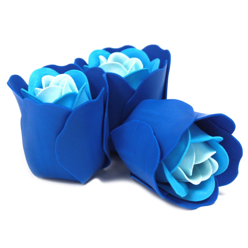 AW Gifts Set van 3 Zeep Rozen in Hartvormige Kado Verpakking - Blauwe Bruiloft Rozen - LSF-16