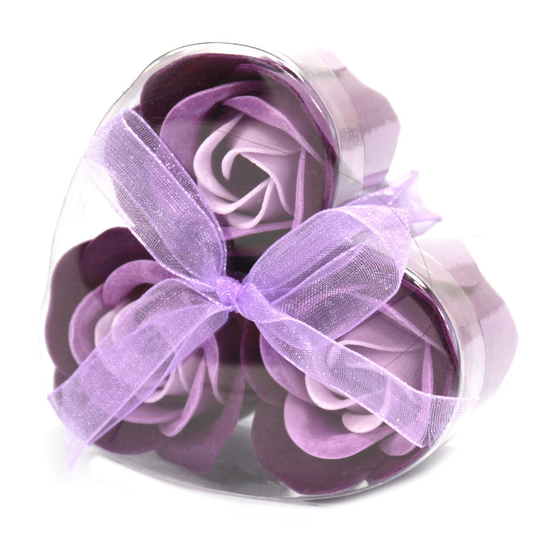 AW Gifts Set van 3 Zeep Rozen in Hartvormige Kado Verpakking - Lavendel Rozen - LSF-17
