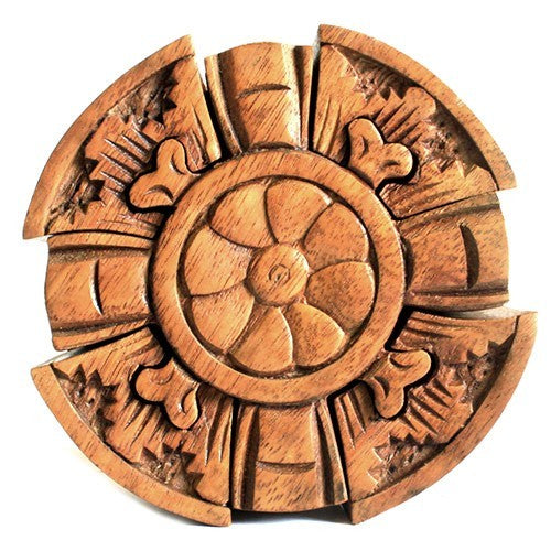 AW Gifts Houten Puzzel Doos uit Bali - Rond Bloemblad - BMB-21