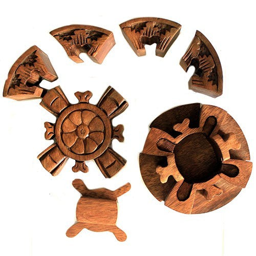 AW Gifts Houten Puzzel Doos uit Bali - Rond Bloemblad - BMB-21
