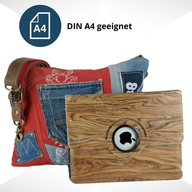 Sunsa Duurzame schoudertas - Schoudertas gemaakt van gerecyclede jeans & canvas - Handtas vintage retro stijl - Crossbodytas - 52584