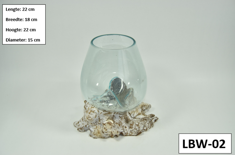 Gesmolten glas op Whitewashed Stronk - Large kom  - MGW-15 (LBW-02)