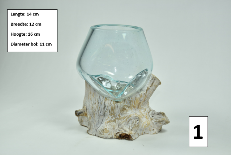 Gesmolten glas op Whitewashed Stronk - Medium kom  - MGW-14 (1)