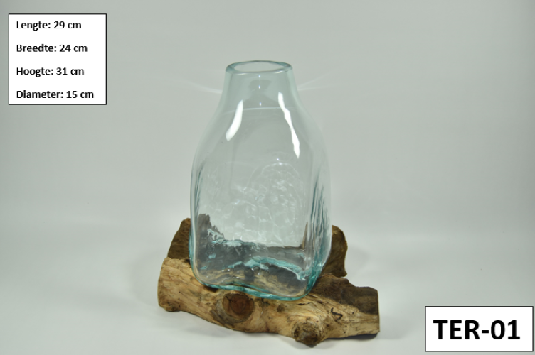 Gesmolten glas op hout - Glazen Vaas - Terrarium Pot - MGW-38 (TER-01)