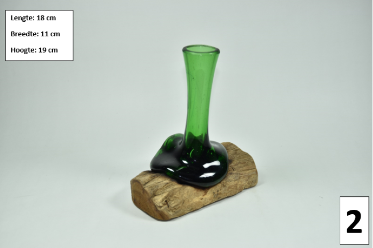 Gesmolten glas op hout - Bloemenvaas - gerecycleerde bierflessen - RBB-06 (2)