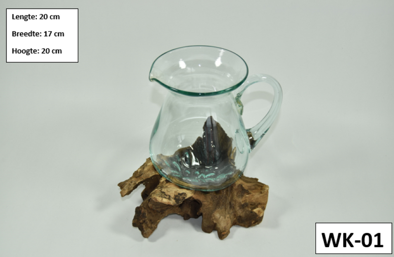 Gesmolten glas op hout - Water Kan - Wijnkan +/- 0.6L - MGW-08 (WK-01)