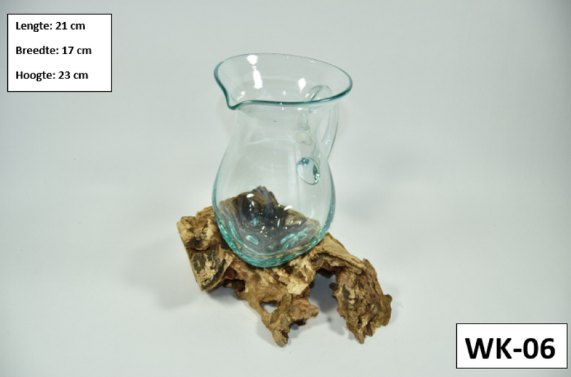 Gesmolten glas op hout - Water Kan - Wijnkan +/- 0.6L - MGW-08 (WK-06)