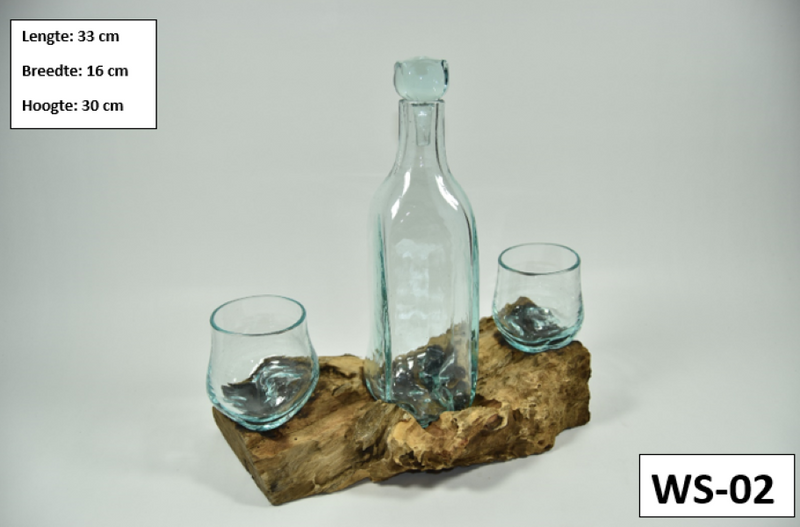 Gesmolten glas op hout - Whisky set - MGW-07 (WS-02)