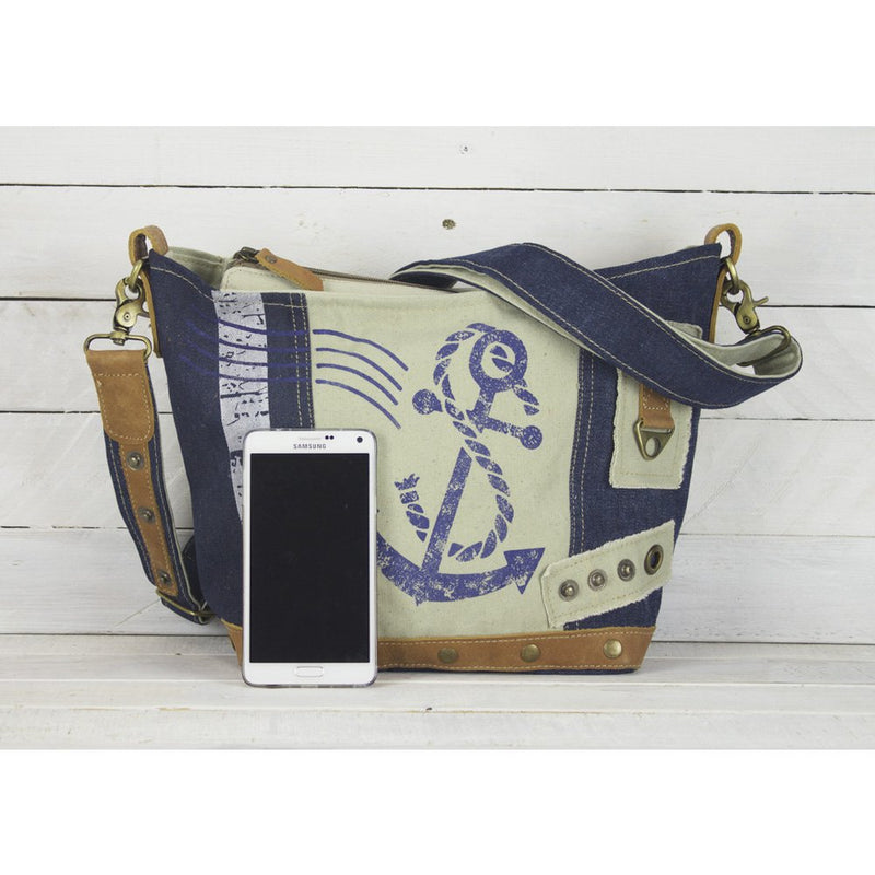 Sunsa Duurzame schoudertas voor dames - Schoudertas gemaakt van gerecycleerde jeans & canvas - Handtas vintage retro stijl - Crossbodytas voor dames - 52252