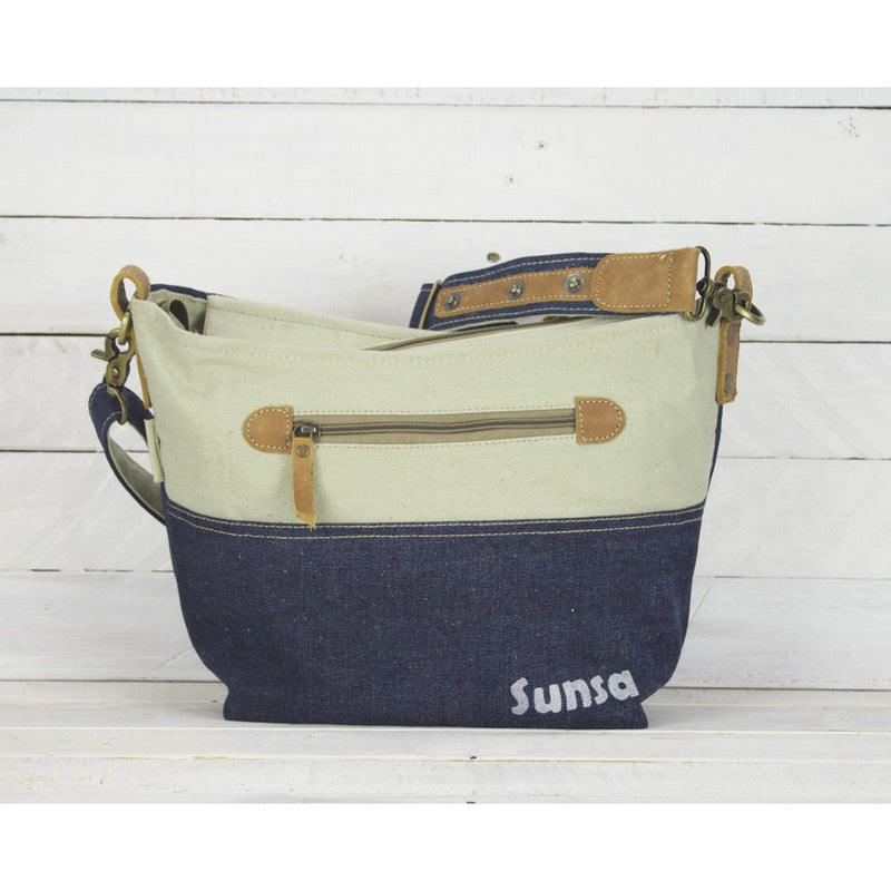 Sunsa Duurzame schoudertas voor dames - Schoudertas gemaakt van gerecycleerde jeans & canvas - Handtas vintage retro stijl - Crossbodytas voor dames - 52252