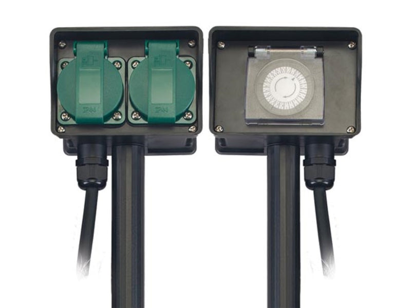 Perel 2-weg Stopcontact met timer - Stekkerdoos voor buiten - met 2 stopcontacten - Penaarde - EG2WTM
