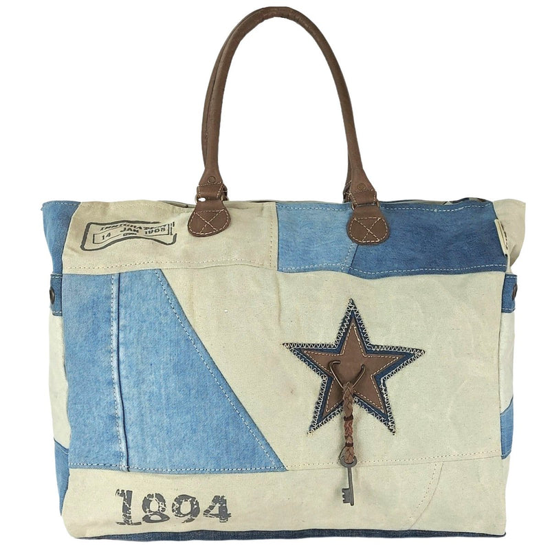 Sunsa Vintage weekendtas XXL - badtas/sporttas shopper - Handtas gemaakt van gerecyclede jeans & canvas - Duurzame schoudertas - 51724