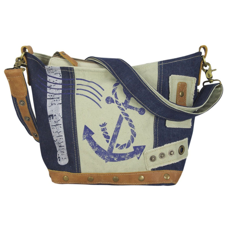 Sunsa Duurzame schoudertas voor dames - Schoudertas gemaakt van gerecycleerde jeans & canvas - Handtas vintage retro stijl - Crossbodytas voor dames - 52252