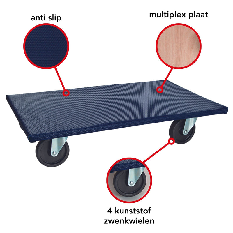 Toolland Meubelroller multiplex met 4 zwenkwielen 65 x 40 cm - beschermfolie  400kg - QT407