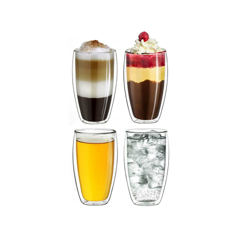 Creano Dubbelwandige Koffieglazen - theeglazen 400ml in thermisch glas - set van 4 stuks - Handgemaakt
