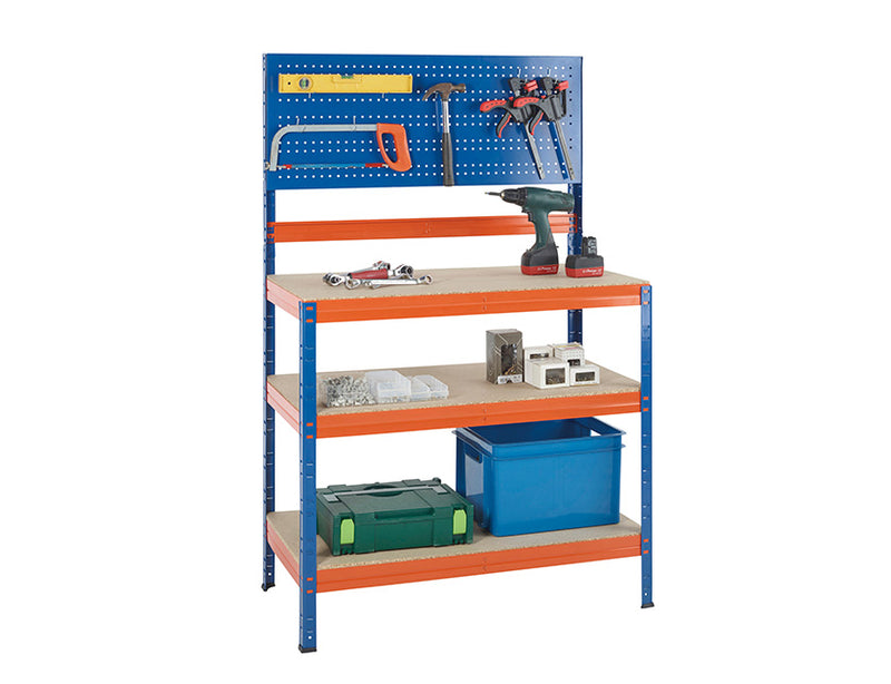 Practo Home Heavy Duty Werkbank - opbergrek boutloos in metaal en hout blauw/oranje  - T575