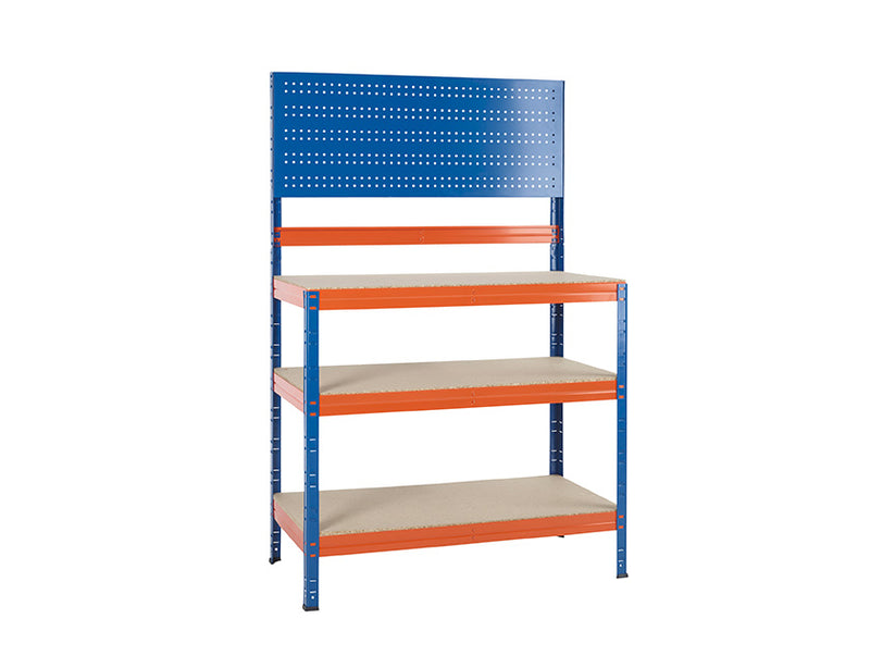 Practo Home Heavy Duty Werkbank - opbergrek boutloos in metaal en hout blauw/oranje  - T575